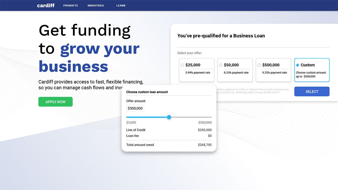 Web dashboard showcasing business loan interest rates and withdrawals for a business loan.